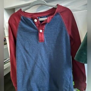 Burgundy and blue baseball long sleeve tee. Sharp look for baseball tee.